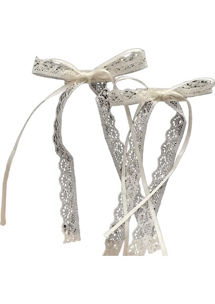 2pcs Koreli Dantel Yay Saç Klip Trendi Uzun Şerit Saçkoplar Ettes Kadınlar Için Kafa Bandı Kız Saç Aksesuarları Düğün Jewelrycolor: Bej (Yurt Dışından)
