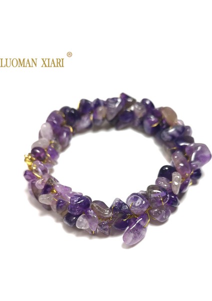18.5cm Tarzı Ametist %100 Doğal Çakıl Taşı Bileklik Kırmızı Mercan Ametist Gül Kuvars Lapis Lazuli Akik Kapalı Bilezik cm Moda Hediye (Yurt Dışından)
