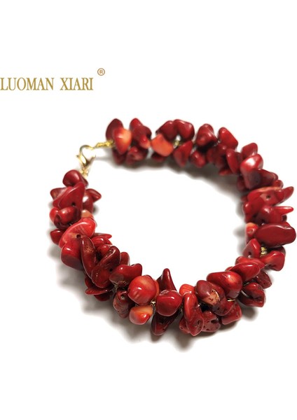 20CM Tarzı Kırmızı Mercan %100 Doğal Çakıl Taşı Bileklik Kırmızı Mercan Ametist Gül Kuvars Lapis Lazuli Akik Kapalı Bilezik cm Moda Hediye (Yurt Dışından)