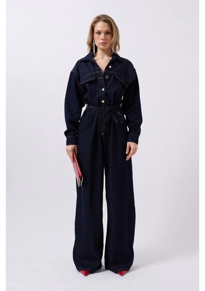 Düğme Detaylı Denim Tulum fiyatları