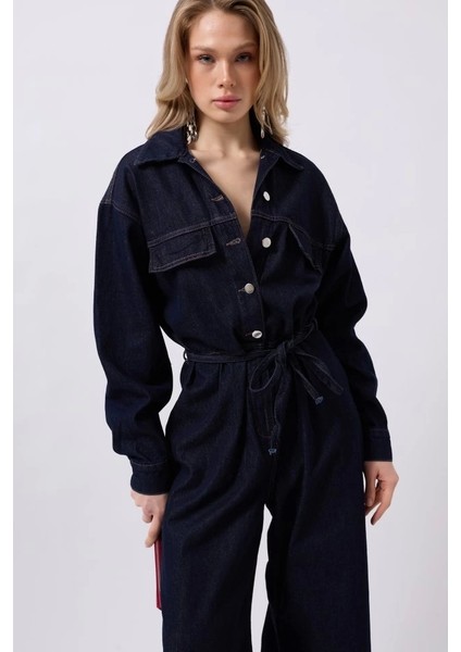 Düğme Detaylı Denim Tulum modelleri