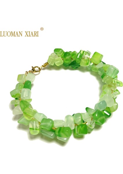18.5cm Tarzı Yeşil Akik %100 Doğal Çakıl Taşı Bileklik Kırmızı Mercan Ametist Gül Kuvars Lapis Lazuli Akik Kapalı Bilezik cm Moda Hediye (Yurt Dışından)