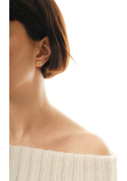 Gümüş Altın Yaldızlı Zirkon Taşlı Kelebek Küpe SGTL12847GOLD modelleri