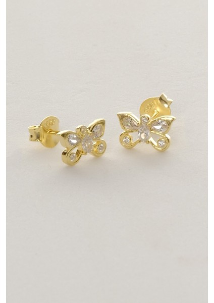 Gümüş Altın Yaldızlı Zirkon Taşlı Kelebek Küpe SGTL12847GOLD fırsatları