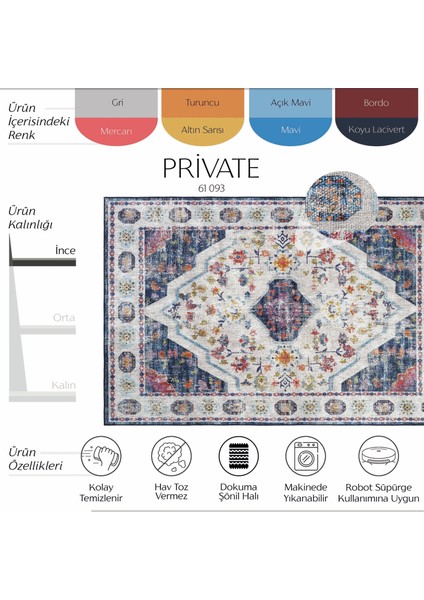 Private Renkli Eskitme Vintage Halı Etnik Desen Dokuma Şönil Halı Yıkanabilir Salon Halısı