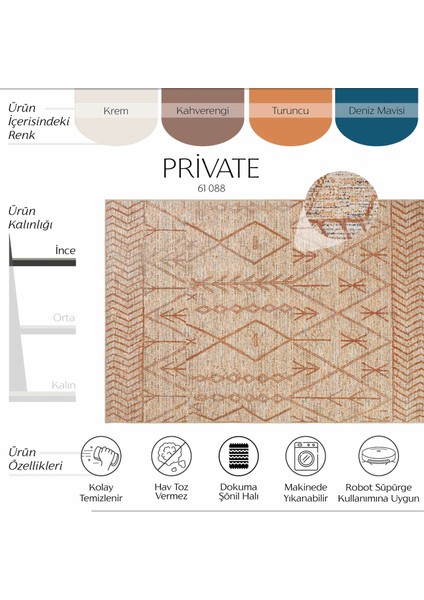 Private Krem Eskitme Vintage Halı Etnik Otantik Dokuma Şönil Halı Yıkanabilir Salon Halısı