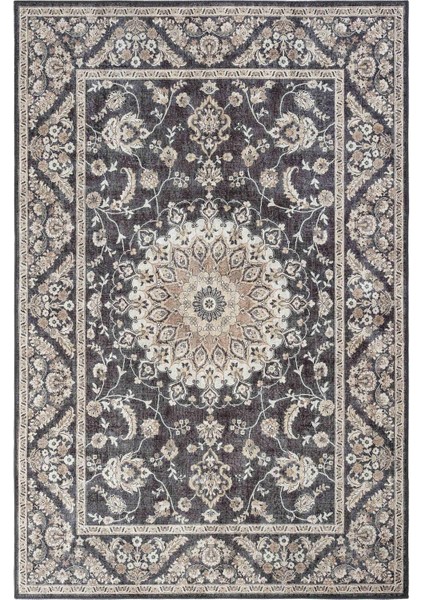 Private Siyah Eskitme Vintage Halı Çiçek Desen Dokuma Şönil Halı Yıkanabilir Salon Halısı