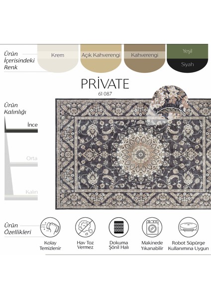 Private Siyah Eskitme Vintage Halı Çiçek Desen Dokuma Şönil Halı Yıkanabilir Salon Halısı fiyatları