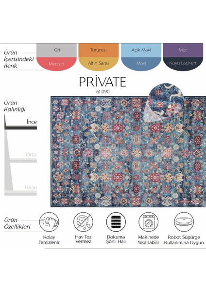 Private Mavi Eskitme Vintage Halı Çiçek Otantik Dokuma Şönil Halı Yıkanabilir Salon Halısı fiyatları