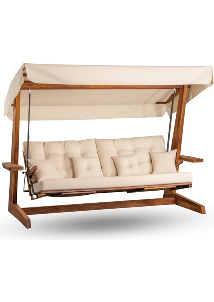 Luna Deluxe 2600 Iroko Beş Kişilik Ahşap Bahçe Salıncağı Krem
