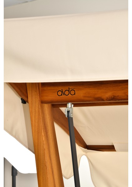Luna Deluxe 2600 Iroko Beş Kişilik Ahşap Bahçe Salıncağı Krem
