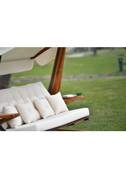 Luna Deluxe 2600 Iroko Beş Kişilik Ahşap Bahçe Salıncağı Krem