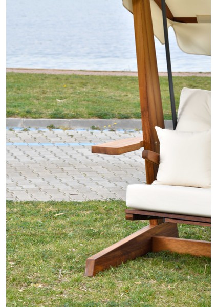 Luna Deluxe 2600 Iroko Beş Kişilik Ahşap Bahçe Salıncağı Krem