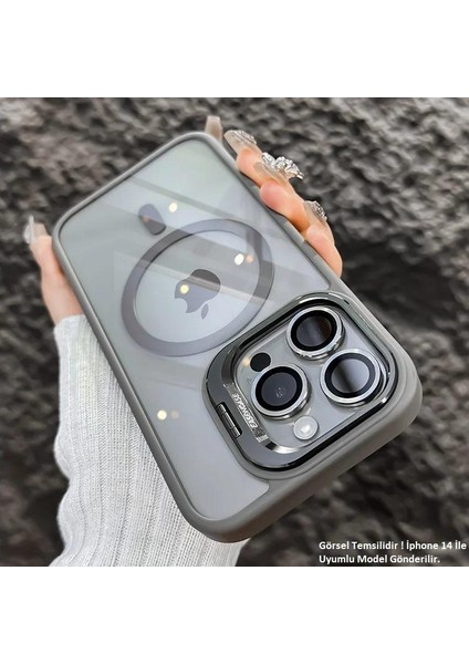 iPhone 14 Pro Max Uyumlu Kılıf Klon Stantlı + Lens Korumalı Magsafe Kapak