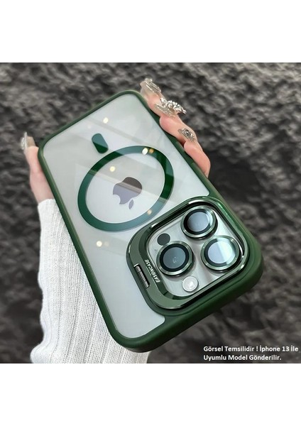 iPhone 13 Uyumlu Kılıf Klon Stantlı + Lens Korumalı Magsafe Kapak