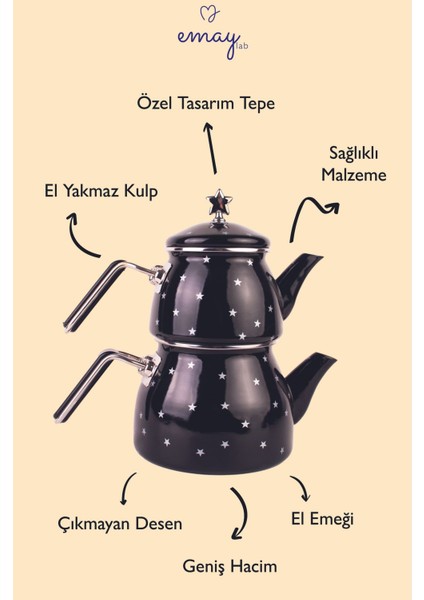 Star Emaye Yıldız Desenli Çaydanlık
