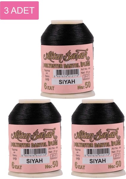 3 Adet Altınbaşak Oya ve Dantel Ipi 20 gr - Nemere - No: Siyah