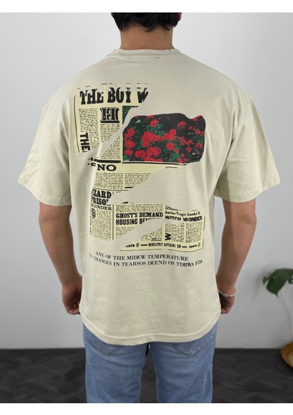 Gazate Sırt Baskılı Yarım Oversize Ünisex T-Shirt