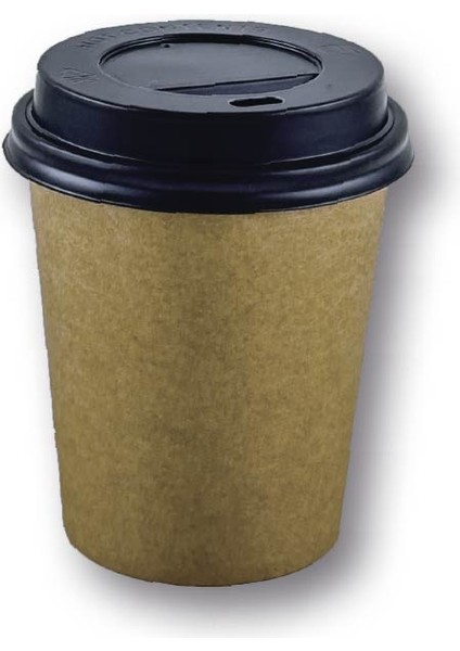 8 Oz Kahverengi Kraft Kapaklı Baskısız Karton Sıcak Kahve Bardağı