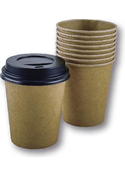 8 Oz Kahverengi Kraft Kapaklı Baskısız Karton Sıcak Kahve Bardağı fiyatları