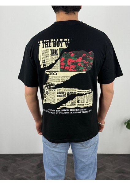 Gazate Sırt Baskılı Yarım Oversize Ünisex T-Shirt