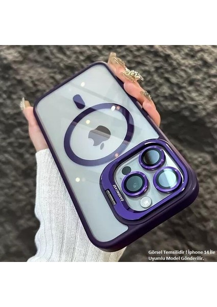 iPhone 14 Pro Max Uyumlu Kılıf Klon Stantlı + Lens Korumalı Magsafe Kapak