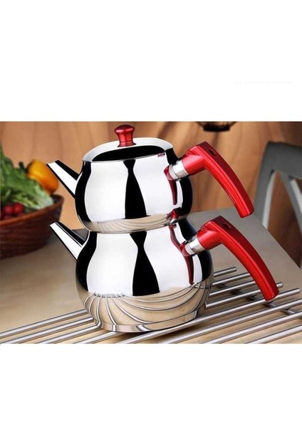 Kırmızı Orta Boy Çaydanlık, şık ve kullanışlı mutfak gereci, 3 L çelik materyal