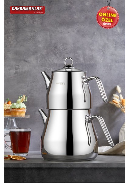 Şık Çelik Çaydanlık Takımı, 2,5 L, altın renk, modern ve kullanışlı tasarım