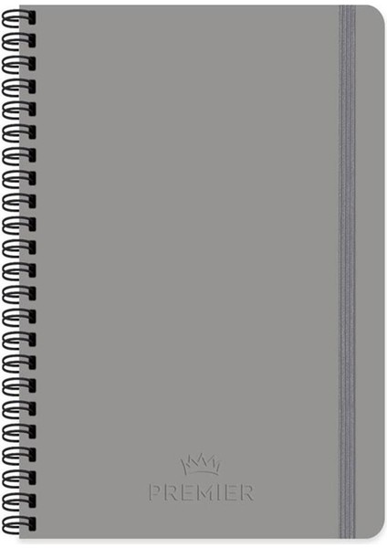 410674-99 Premier Ciltli Spiralli Defter 17 x 24 cm 100 Yaprak Kareli Sert Kapak - Gri