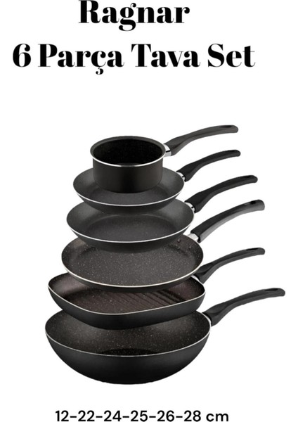 Ragnar 6 Parça Tava Seti 6 Lı Çeyiz Tava Set Wok, Grill, Krep, Yumurta,kızartma ve Sosluk Kaçerola