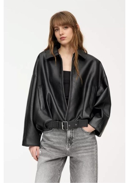 P&b Kadın Suni Deri Bomber Ceket – Astarlı, Fermuarlı, Kemerli, Çift Cepli Şık Günlük Tasarım fiyatları
