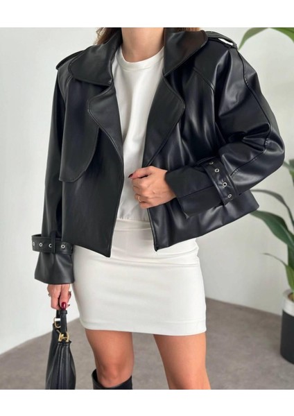 Oversize Siyah Deri Ceket