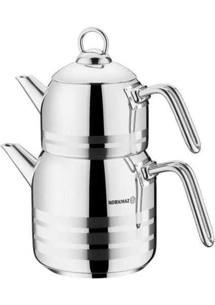 Pratik ve şık paslanmaz çaydanlık takımı, gri renk, 1,3 L hacim, mutfak şıklığı