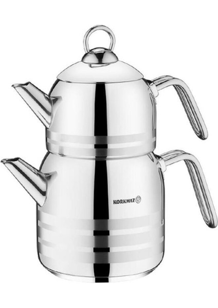 Pratik ve şık paslanmaz çaydanlık takımı, gri renk, 1,3 L hacim, mutfak şıklığı fiyatları