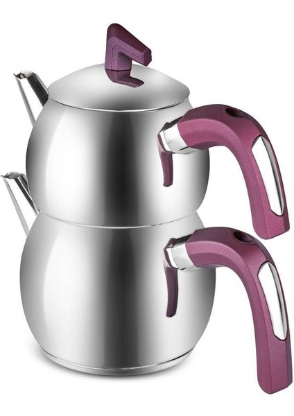 Mürdüm renkli paslanmaz çaydanlık seti, indüksiyon uyumlu, şık ve dayanıklı tasarım fiyatları