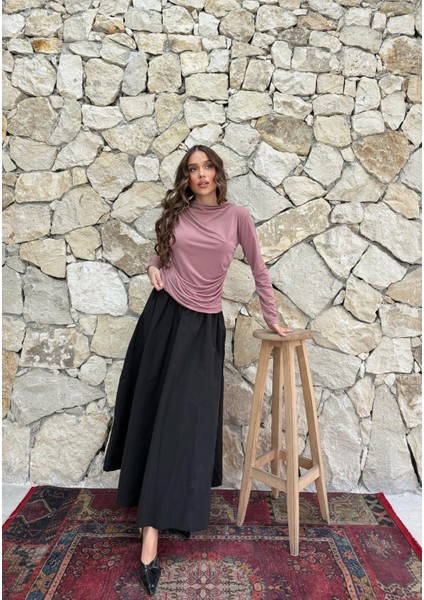 Gül Kurusu Uzun Kollu Büzgülü Bluz