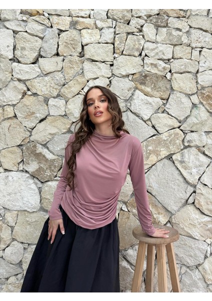 Gül Kurusu Uzun Kollu Büzgülü Bluz modelleri