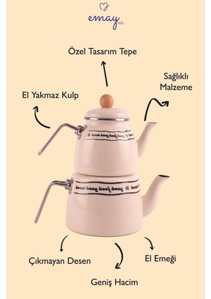 Mood Emaye Çaydanlık Takımı Ahşap Tepeli