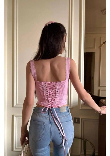Kadın Dantelli Sırtı Bağlamalı Askılı Büstiyer
