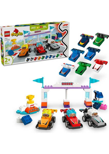 ® DUPLO® F1® Takımı Yarış Arabaları ve Sürücüler 10445 - 2 Yaş & Üzeri Çocuklar için Eğitici Oyuncak Yapım Seti (70 Parça)