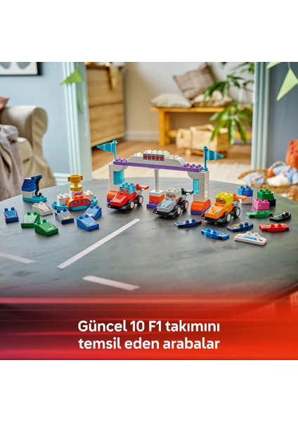 ® DUPLO® F1® Takımı Yarış Arabaları ve Sürücüler 10445 - 2 Yaş & Üzeri Çocuklar için Eğitici Oyuncak Yapım Seti (70 Parça)