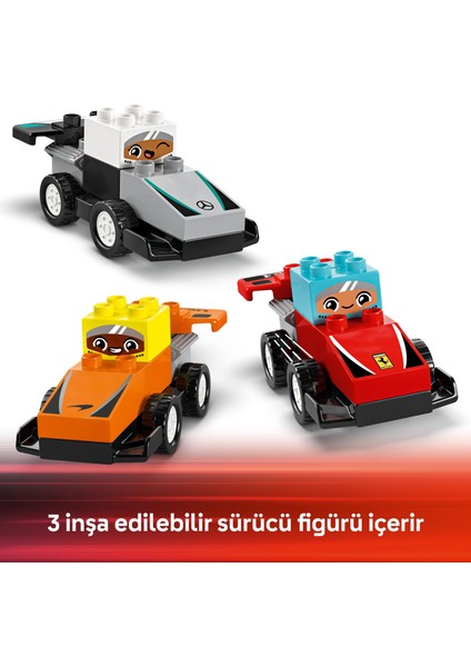 ® DUPLO® F1® Takımı Yarış Arabaları ve Sürücüler 10445 - 2 Yaş & Üzeri Çocuklar için Eğitici Oyuncak Yapım Seti (70 Parça)