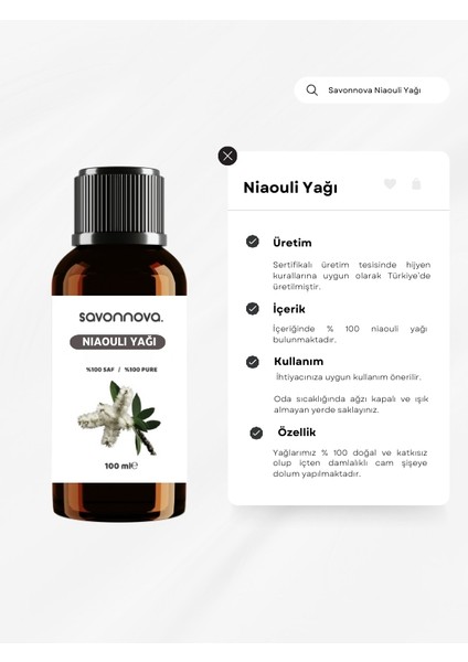 Doğal Niaouli Yağı 100 Ml | %100 Saf Niaouli Uçucu Yağı | Cilt Bakımı |Aromaterapi |Hassas Bölge Koku Giderici |Nioli. Yağı