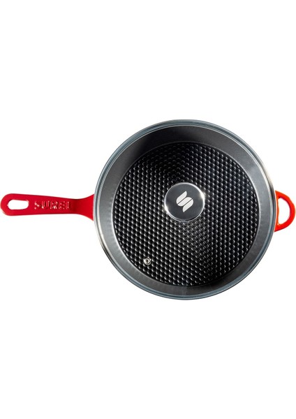 Kırmızı Yuvarlak Cam Kapaklı Döküm Tava 28 cm fırsatları