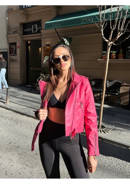 Kadın Pembe Deri Ceket