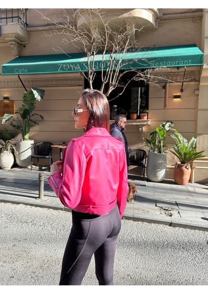 Kadın Pembe Deri Ceket