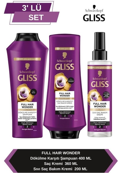Full Hair Wonder Şampuan 400ML + Saç Kremi 360ML + Sıvı Saç Kremi 200 ml