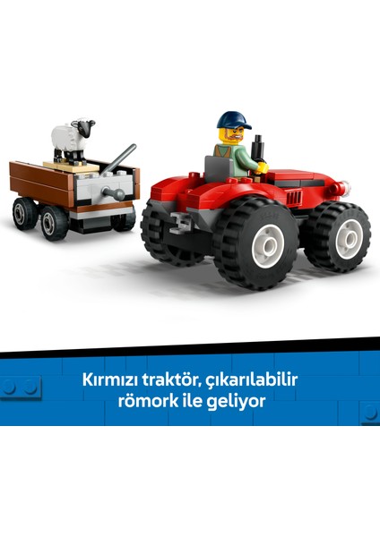 ® City Römorklu Kırmızı Çiftlik Traktörü ve Koyun 60461 - 4 Yaş & Üzeri Çocuklar için Yaratıcı Oyuncak Yapım Seti (116 Parça)
