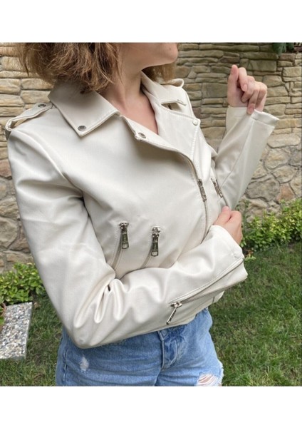 Kadın Krem Suni Deri Ceket fiyatları