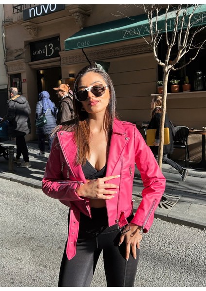 Kadın Pembe Deri Ceket